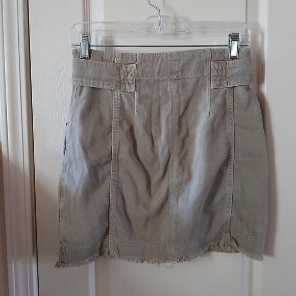 Free People Alpha Utility mini skirt khaki tan denim frayed hem button fly Sz 4 - Picture 5 of 7